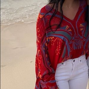 Free People Red Flowy Top